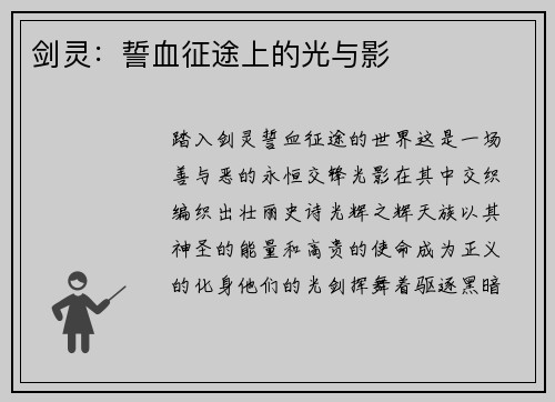 剑灵：誓血征途上的光与影