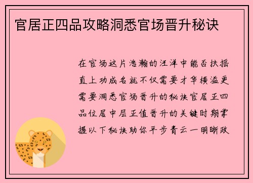 官居正四品攻略洞悉官场晋升秘诀