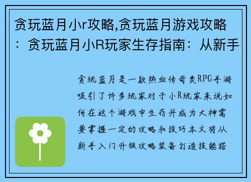 贪玩蓝月小r攻略,贪玩蓝月游戏攻略：贪玩蓝月小R玩家生存指南：从新手到大神